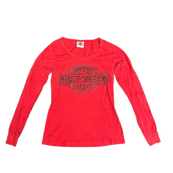 Harley-Davidson Tops - Harley-Davidson Red Long Sleeve Studded Shield Tee